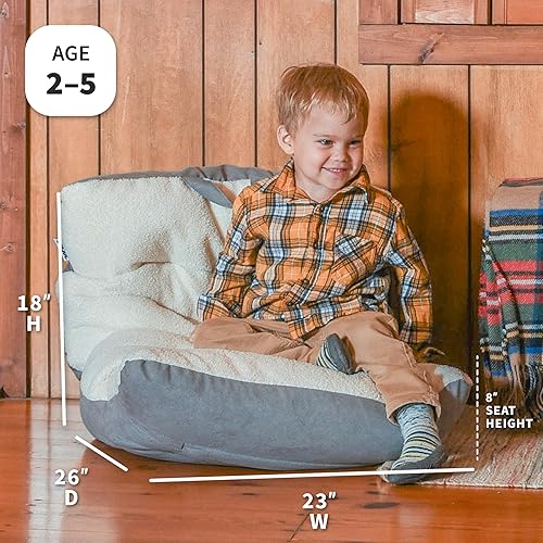 Miniatura 9 de Big Joe Roma - Puf para niños, sherpa de avena y gamuza vegana rosa del desierto, poliéster suave, 2 pies