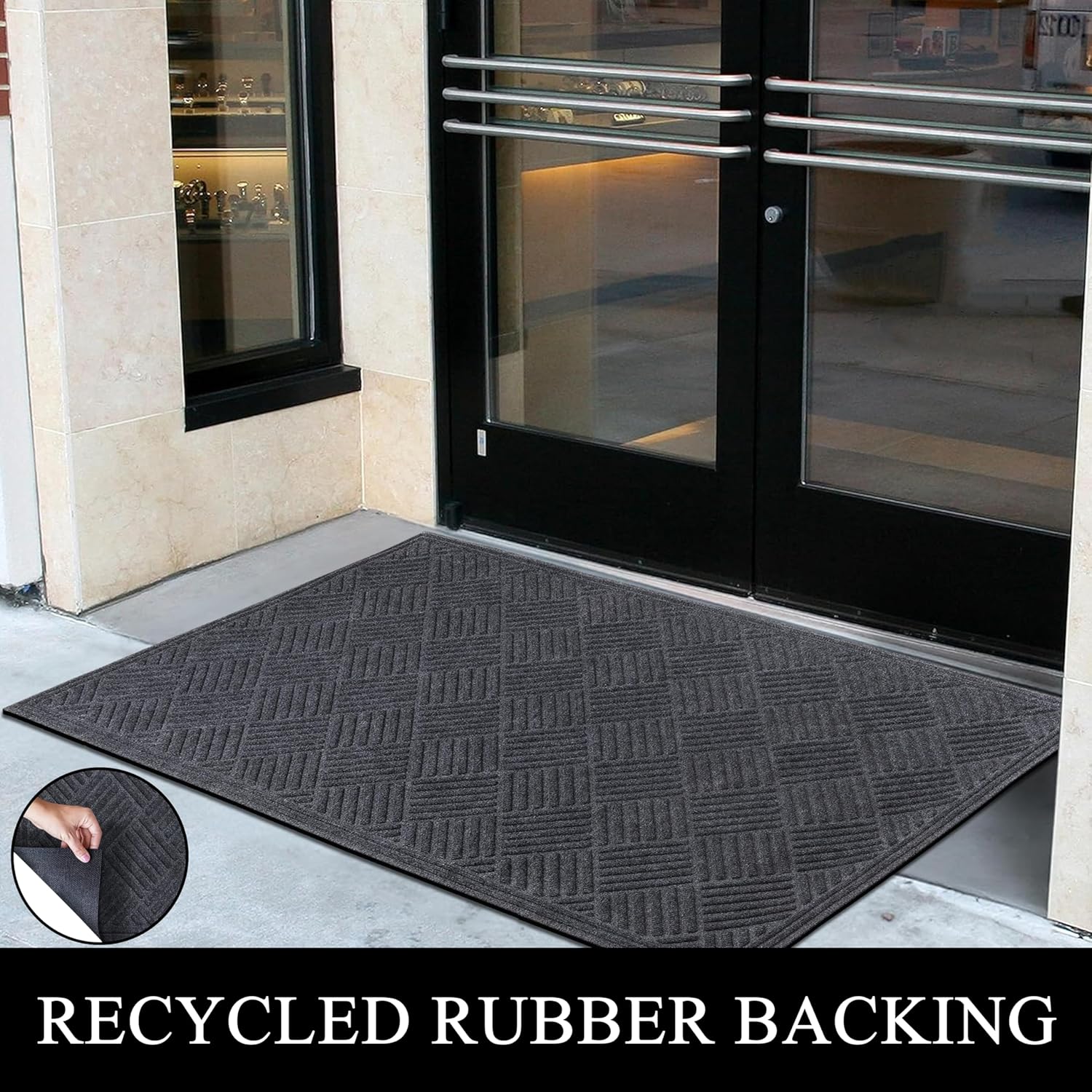 A1 Home Collections A1HC Durable Multi Purpose Door Mat, Heavy Duty Doormat, Indoor Outdoor, Easy Clean, Waterproof, All Weather, Patio, Garage, High Traffic Entrance, 36x60 Inches, Checkered Gray