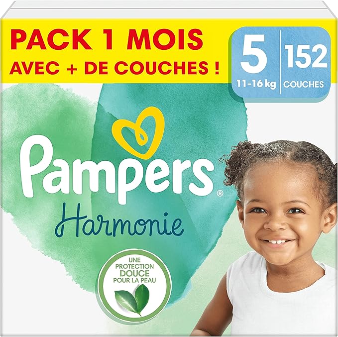 Pampers Couches Harmonie Taille 5 (1116 kg), 152 Couches Bébé, Pack 1