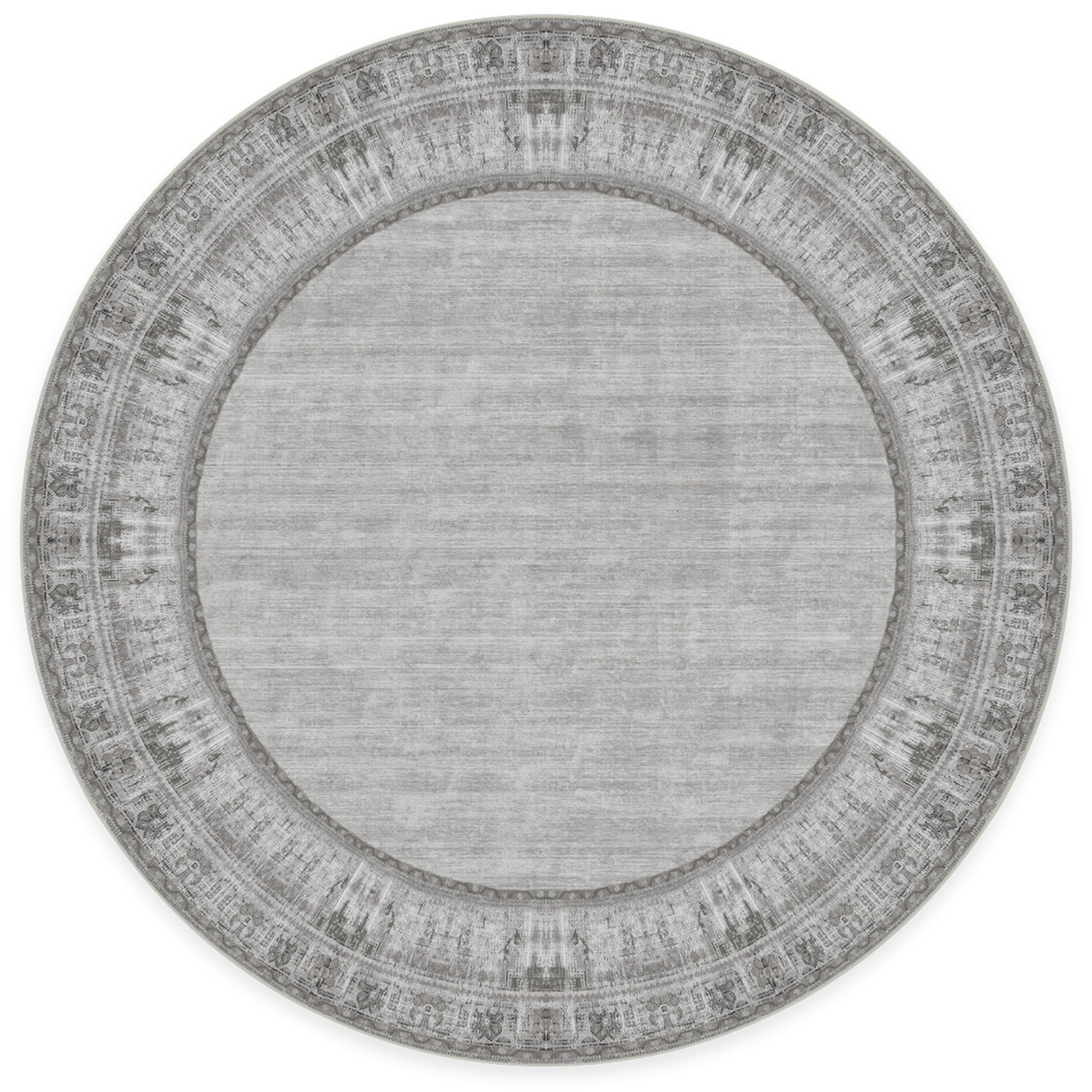 RUGGABLE Washable Area Rug – Zinnia Grey 8 ft Round, Stain-Resistant, Non-Slip with Standard Pad – Large Machine Washable Rugs for Living Room, Bedroom, Hallway, Entryway & Office
