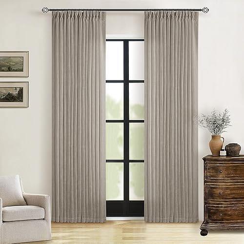 Miniatura 40 de Cortinas plisadas de lino neutro de 84 pulgadas de largo, juego de 2 paneles para sala de estar, comedor, con trabilla trasera de pliegues pinzados,