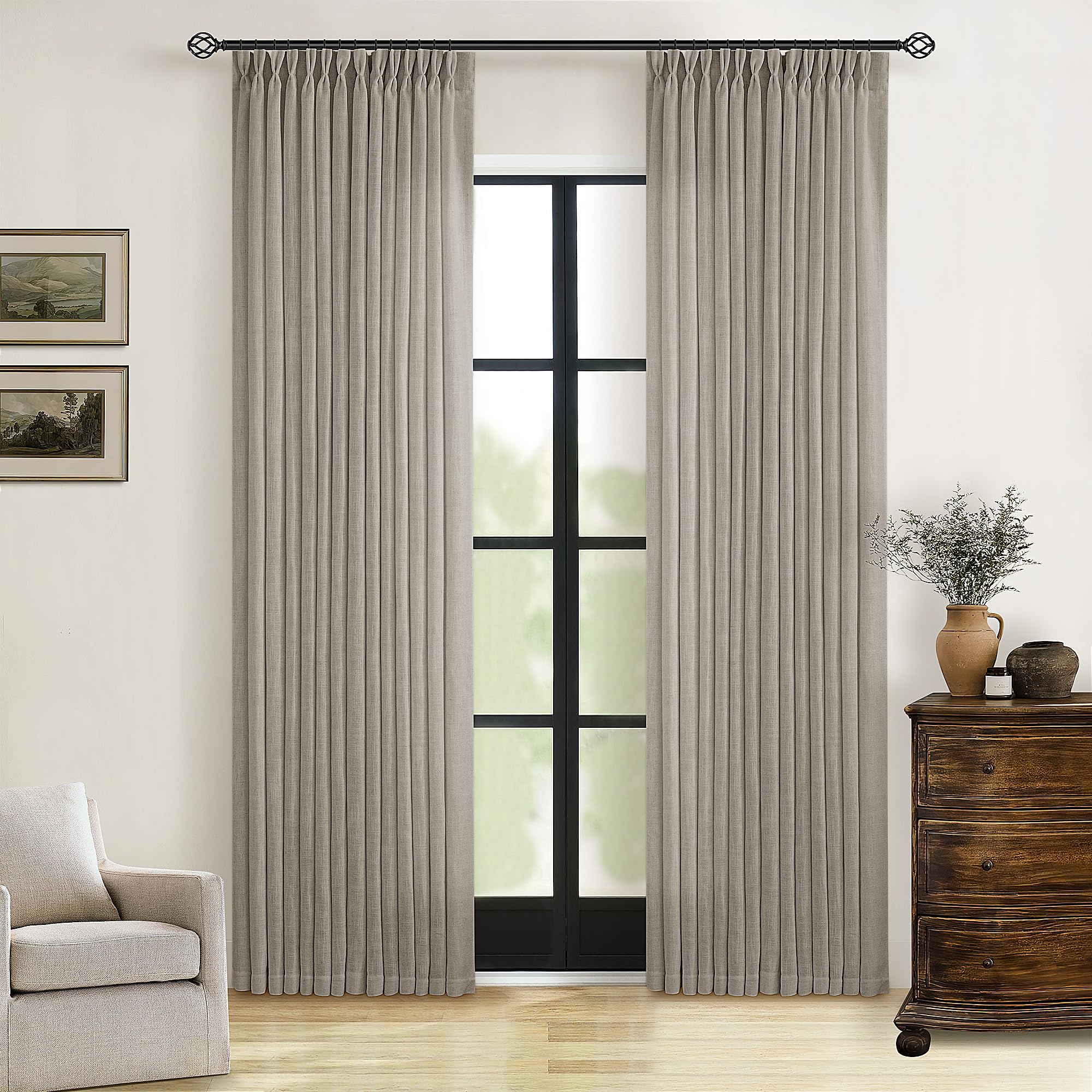Modern Farmhouse Linen Curtains 80 Inches Long 2 Panels Set Burlywood Birch