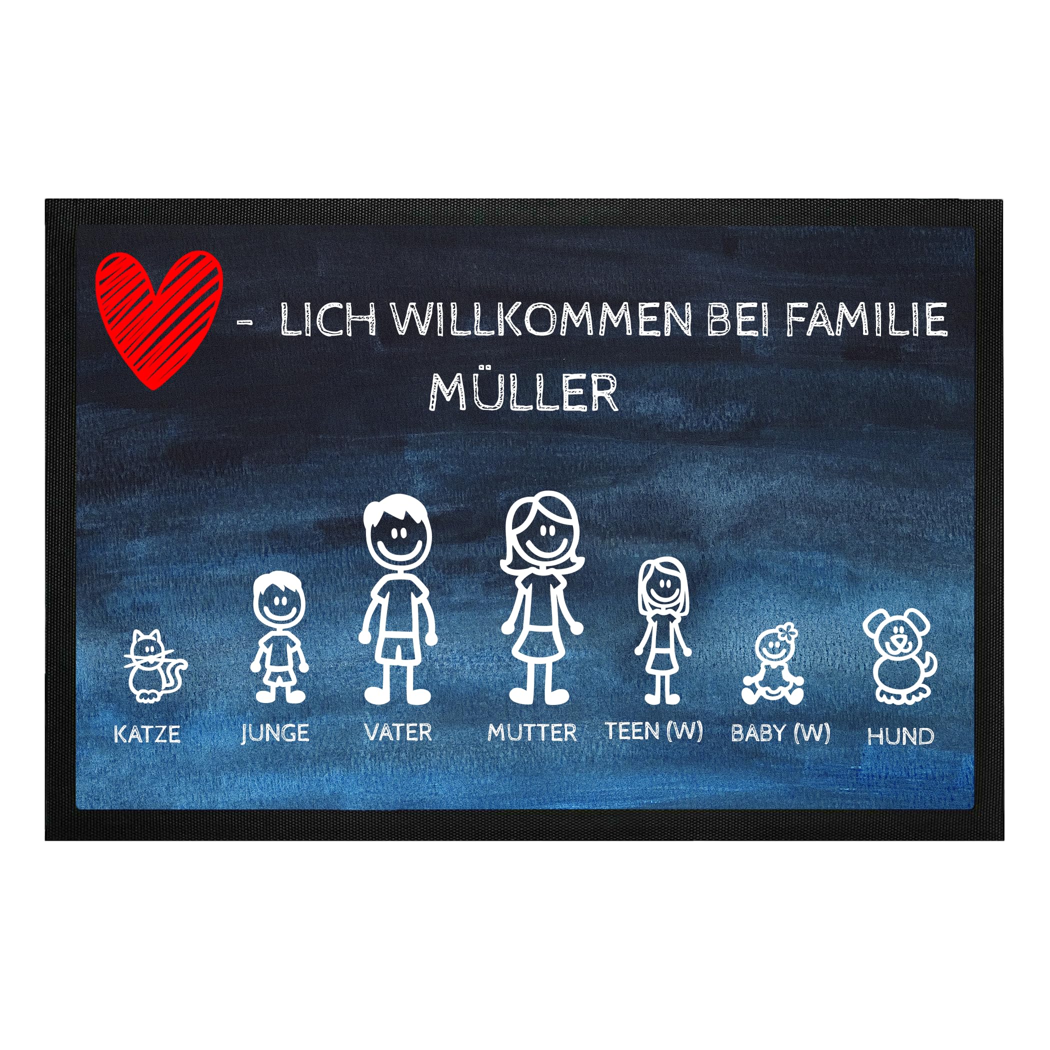 Fußmatte personalisiert - Türmatte für Familie mit Hund, 50 x 75 cm