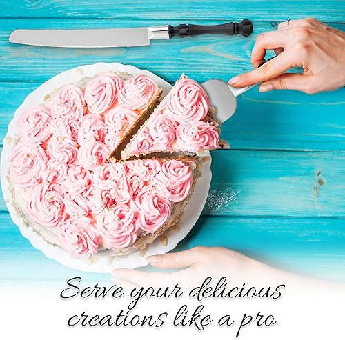 Miniatura 5 de Homi styles Juego de 2 cuchillos y servidores negros para tartas, cortador de pasteles y espátula, servidor de pasteles y cuchillos con agarre