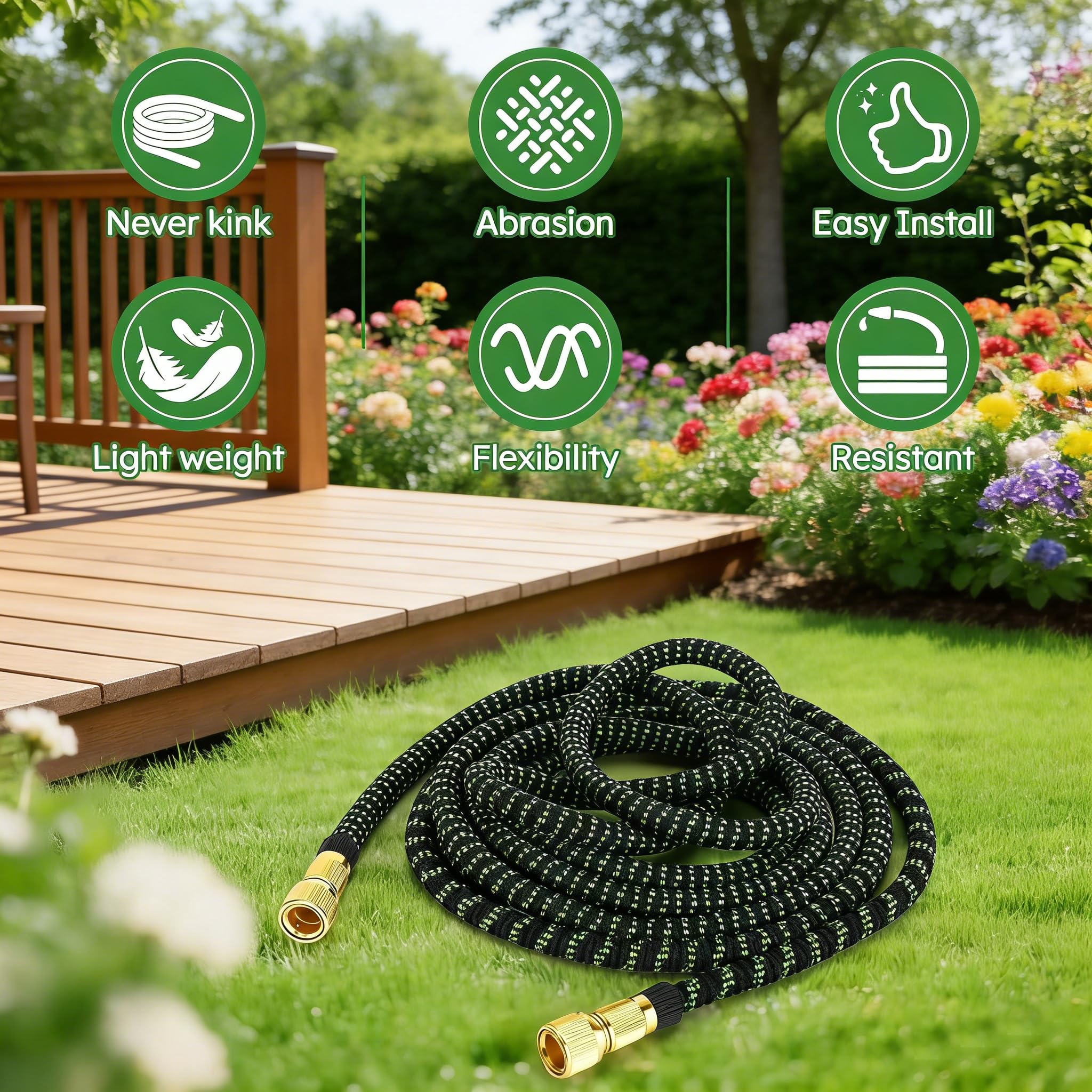 Tubo da irrigazione estensibile 37,5 M/125 FT con 10 modelli di spruzzatura, adatto per rubinetti da 1/2" e 3/4" Raccordi in metallo durevoli per giardino, irrigazione, pulizia
