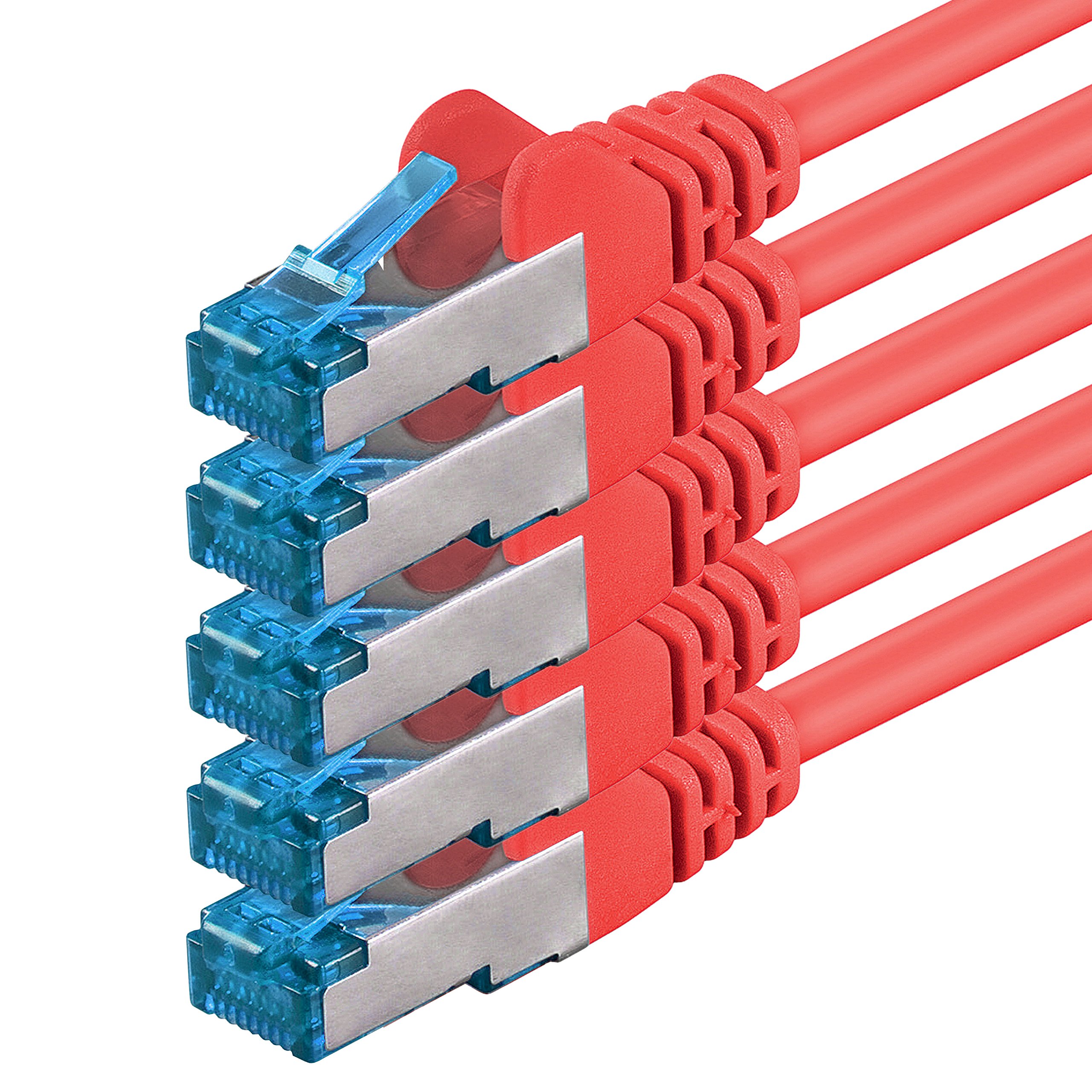 1aTTack.de 0,5m - CAT6a - Netzwerkkabel rot - 5 Stück CAT 6 A Patchkabel 10000 Mbit s SFTP PIMF 500 MHz kompatibel zu CAT5 CAT6 CAT7 DSL Internet Switch Router