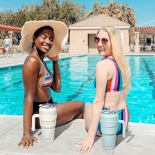 Miniatura 5 de LiqCool Vaso de 40 onzas con asa y tapa con pajilla, vaso aislado de acero inoxidable, taza para café helado, vaso para mujeres y hombres, se