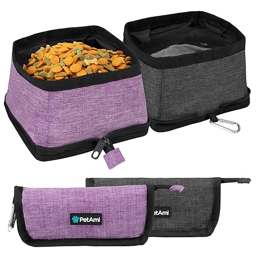 PetAmi Collapsible Dog Bowls 2 Pack, Food and Water Bowls Travel Set, Portable Pet Dish No Spill, Foldable Lightweight BPA Free Leakproof Bowls, Camping Hiking Walking Outdoor Gear Accessories, Purple