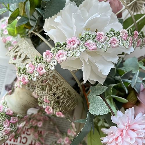 Miniatura 3 de Cinta de encaje floral de arco iris, adornos para decoración de boda, bricolaje, costura, vestido, decoración, manualidades, 3 yardas (rosa)