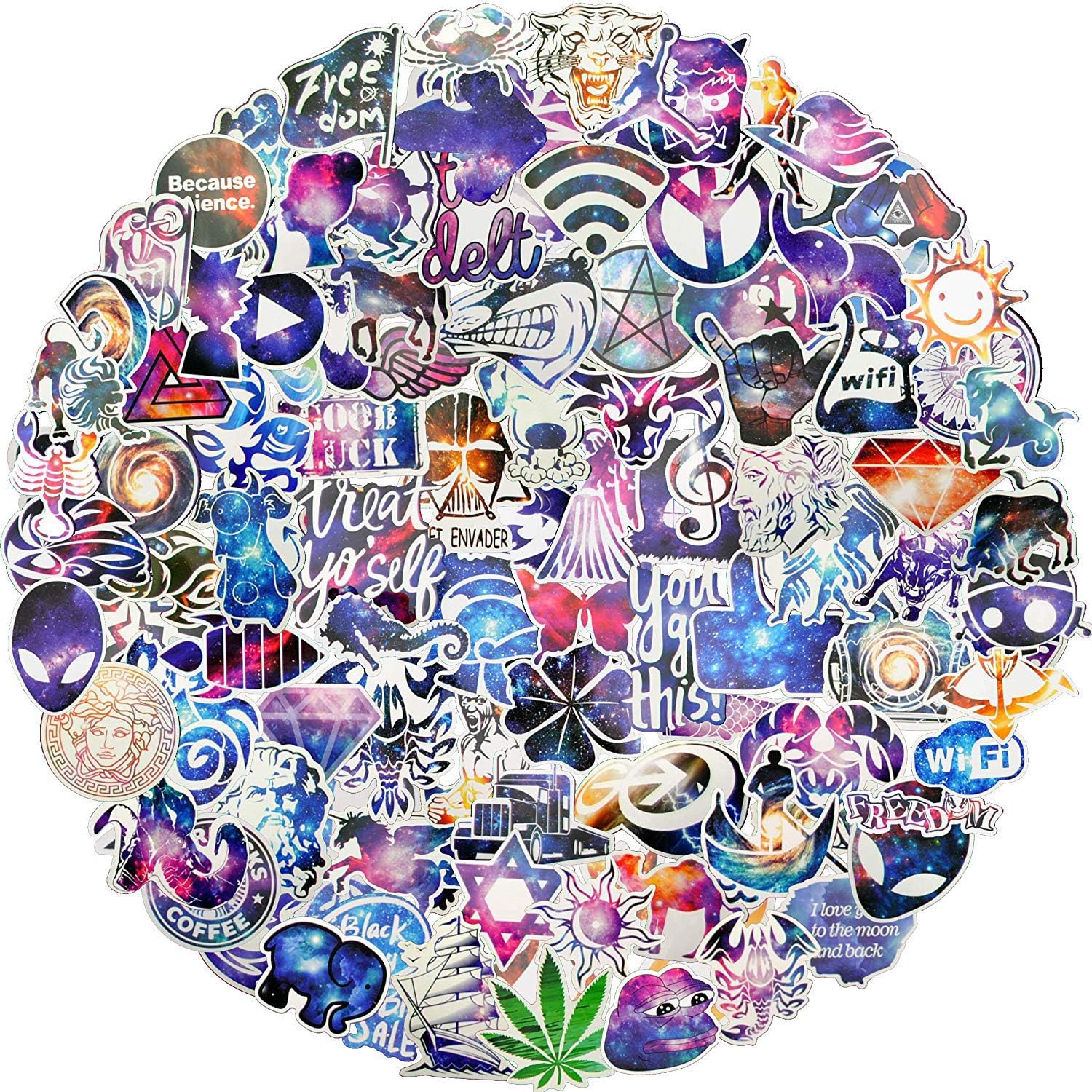 Galaxy Style Stickers Random 100 pcs/Pack Stickers Variety Vinyl Car Sticker Motorcycle Bicycle Luggage Decal Graffiti Patches Skateboard Stickers for Laptop Stickers for Kid and Adult