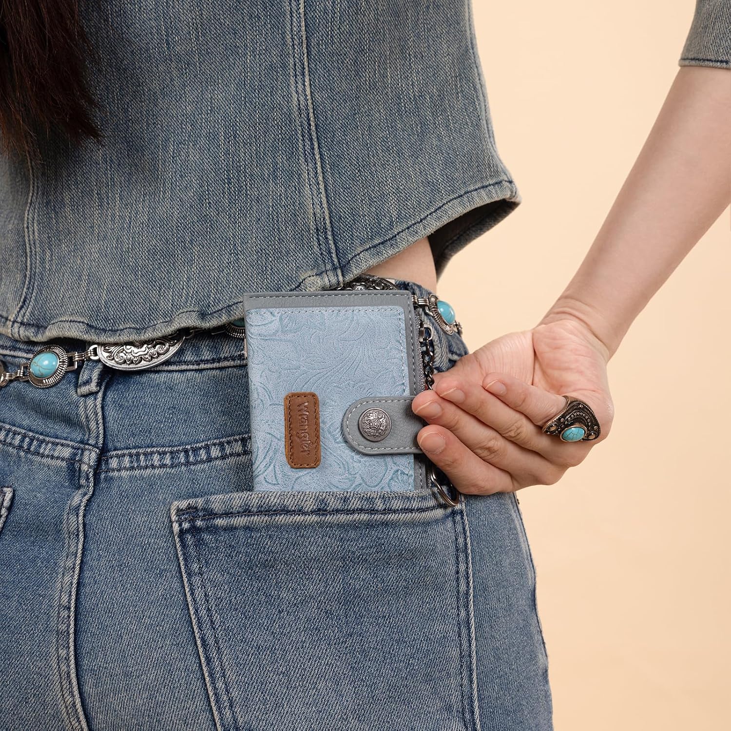 Montana West X Wrangler Small Women'S Wallet Western Keychain Card Holder for Women Slim Minimalist Wallet with Rfid Lining and Smooth Metal Zipper - Image 3