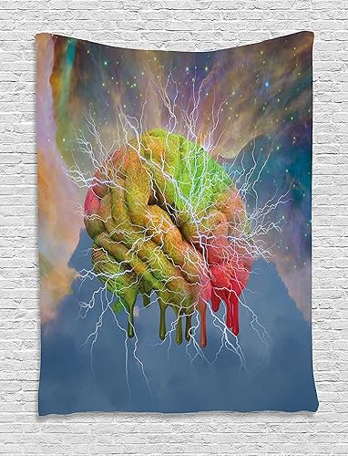 Ambesonne Tapiz psicodélico, fantasía de tormenta cerebral, ficción visual moderna de energía etérea mental, colgante de pared para dormitorio, sala