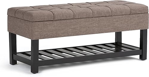 Miniatura 13 de SIMPLIHOME Saxon - Banco otomano rectangular de transición de 43 pulgadas de ancho en tela de aspecto de lino gris paloma, montado para la sala de