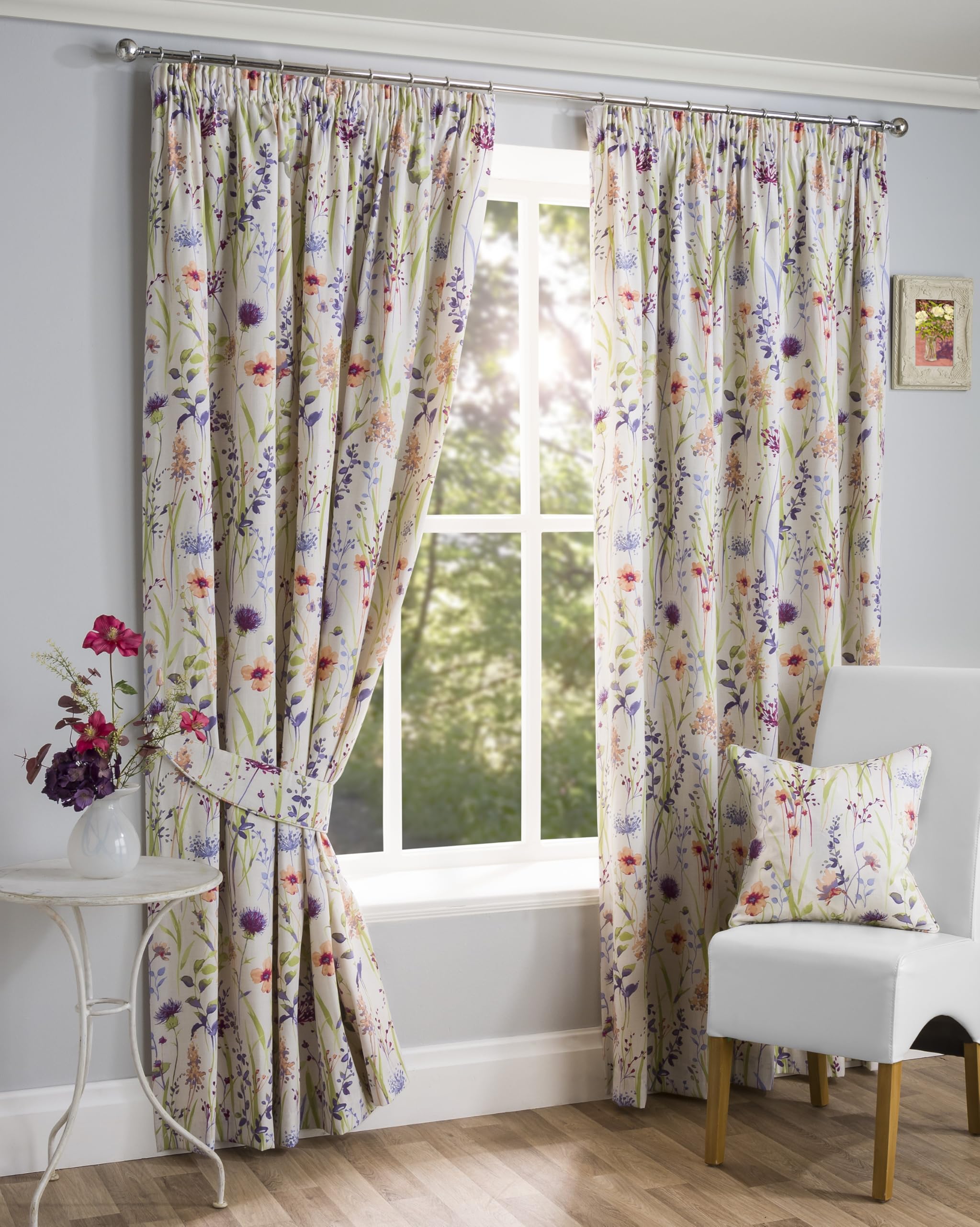 Pikk Multicolor - Fully Lined Hampshire - Floral Fully Lined Curtains - Pencil Pleat / 3" Tape Header - Polycotton (Multi, 46" X 54" / 113Cm X 137Cm)