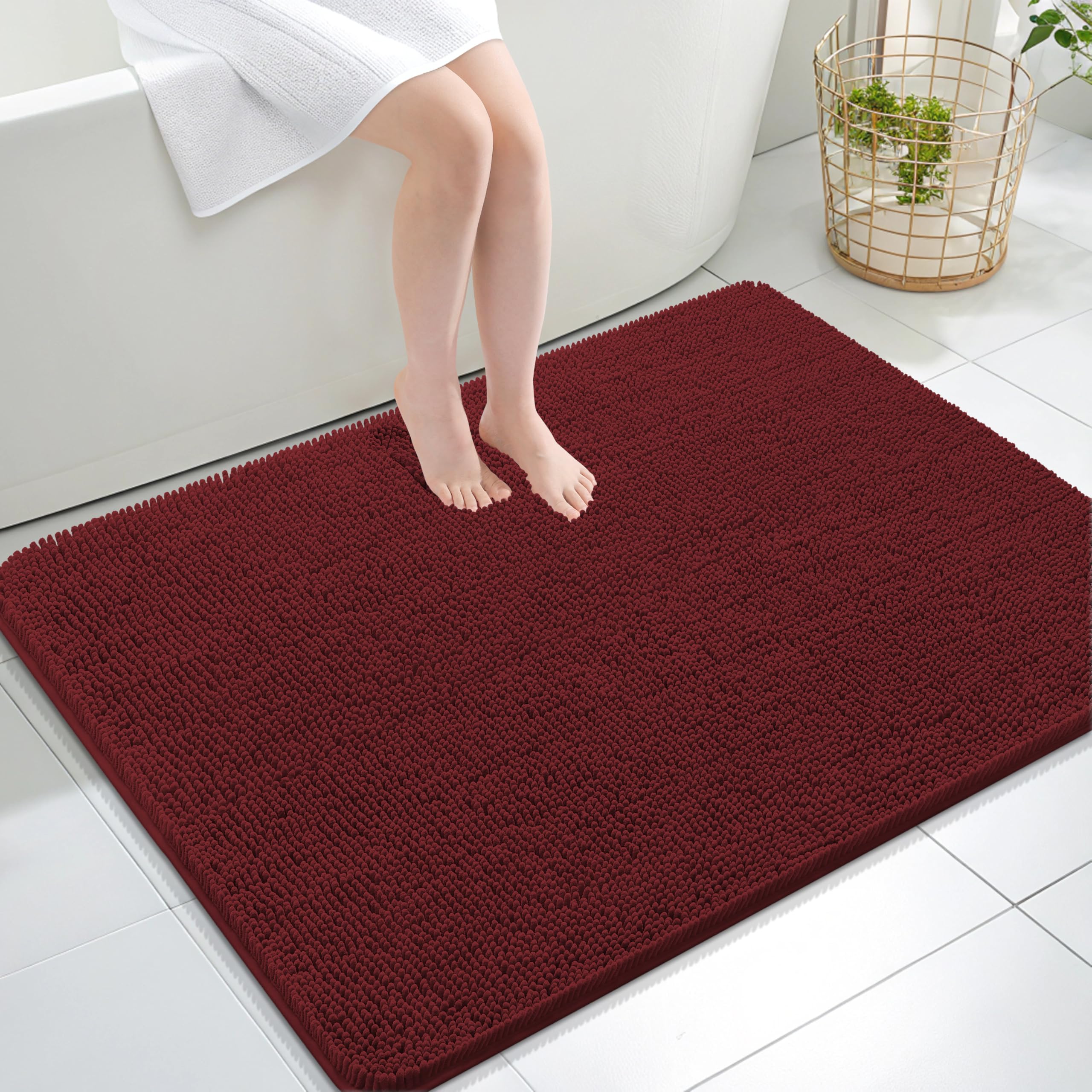 OLANLY Large Bathroom Rugs 40x32, Extra Soft Absorbent Chenille Bath Rugs | Andorra Red-Brown, Quick-Drying Rubber Backing, Washable Bath Mat for Bathroom Floor, Tub and Shower, Home Decor Accessories