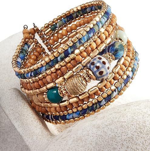 Miniatura 2 de Pulseras boho para mujer Pulsera de cuentas de madera y metal Pulsera Cleopatra Joyería Boho Pulsera de cuentas Pulsera elástica para mujer