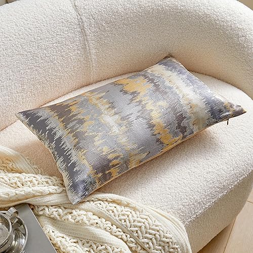 Miniatura 4 de THE-TINOART Fundas de almohada decorativas de color gris metálico de 12 x 20 pulgadas  12.0 x 20.0 in. Funda de almohada rectangular de lujo de