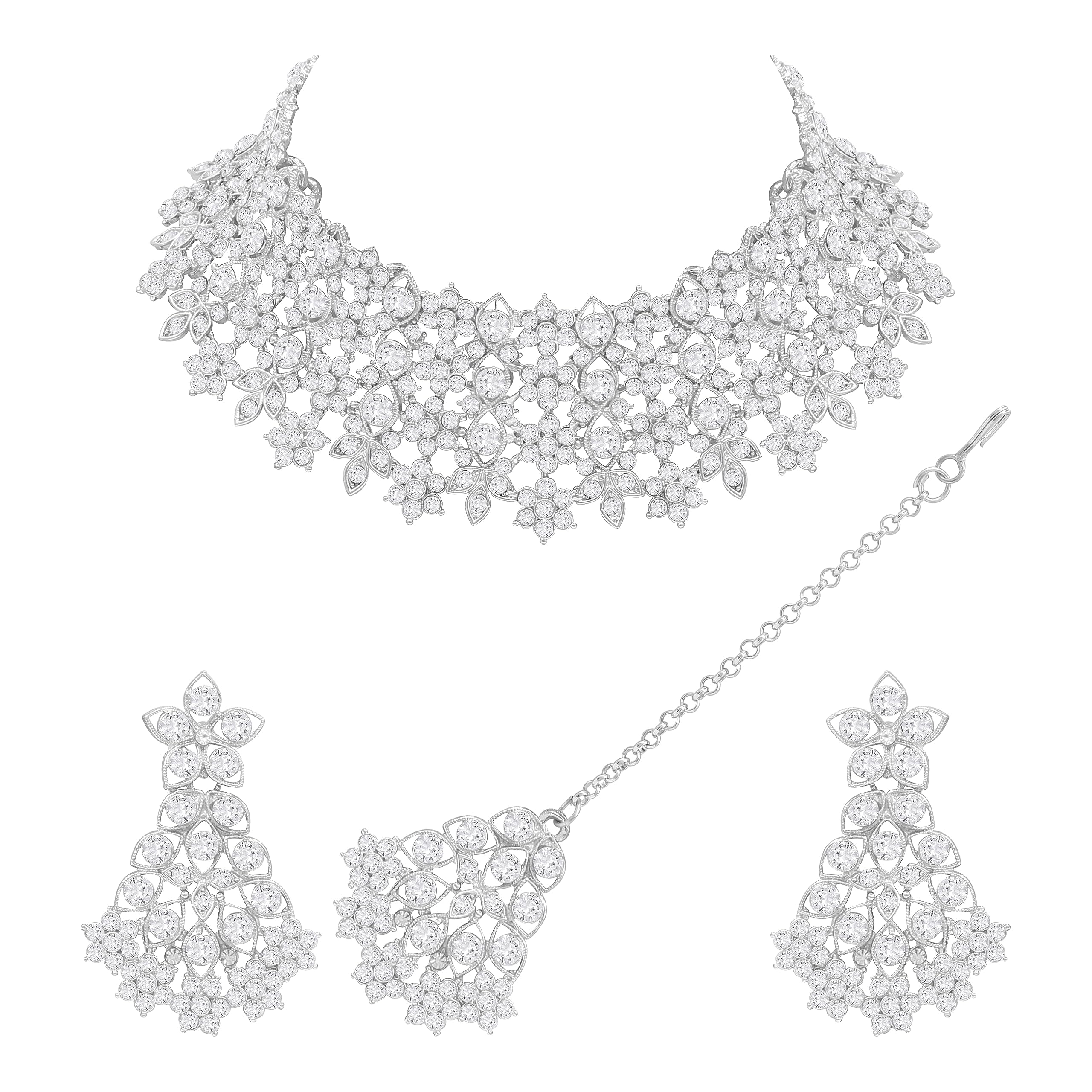 See full amazon price history chart for SAIYONI Womens Exquisite Floral-Shaped Austrian Stone Wedding Choker Necklace-Silver Silver Plated Choker Necklace With Earrings & Maangtikka SAIYONI Womens Exquisite Floral-Shaped Austrian Stone Wedding Choker Necklace-Silver Silver Plated Choker Necklace With Earrings & Maangtikka (B0CG64F2P4) Amazon Price History, Amazon Price Tracker