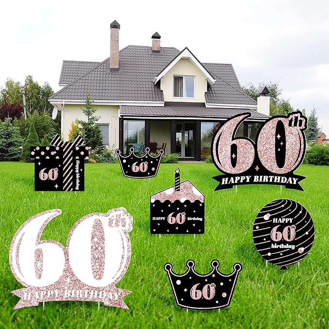 LINAYE 60th Birthday Decorations Yard Sign Rose Gold for