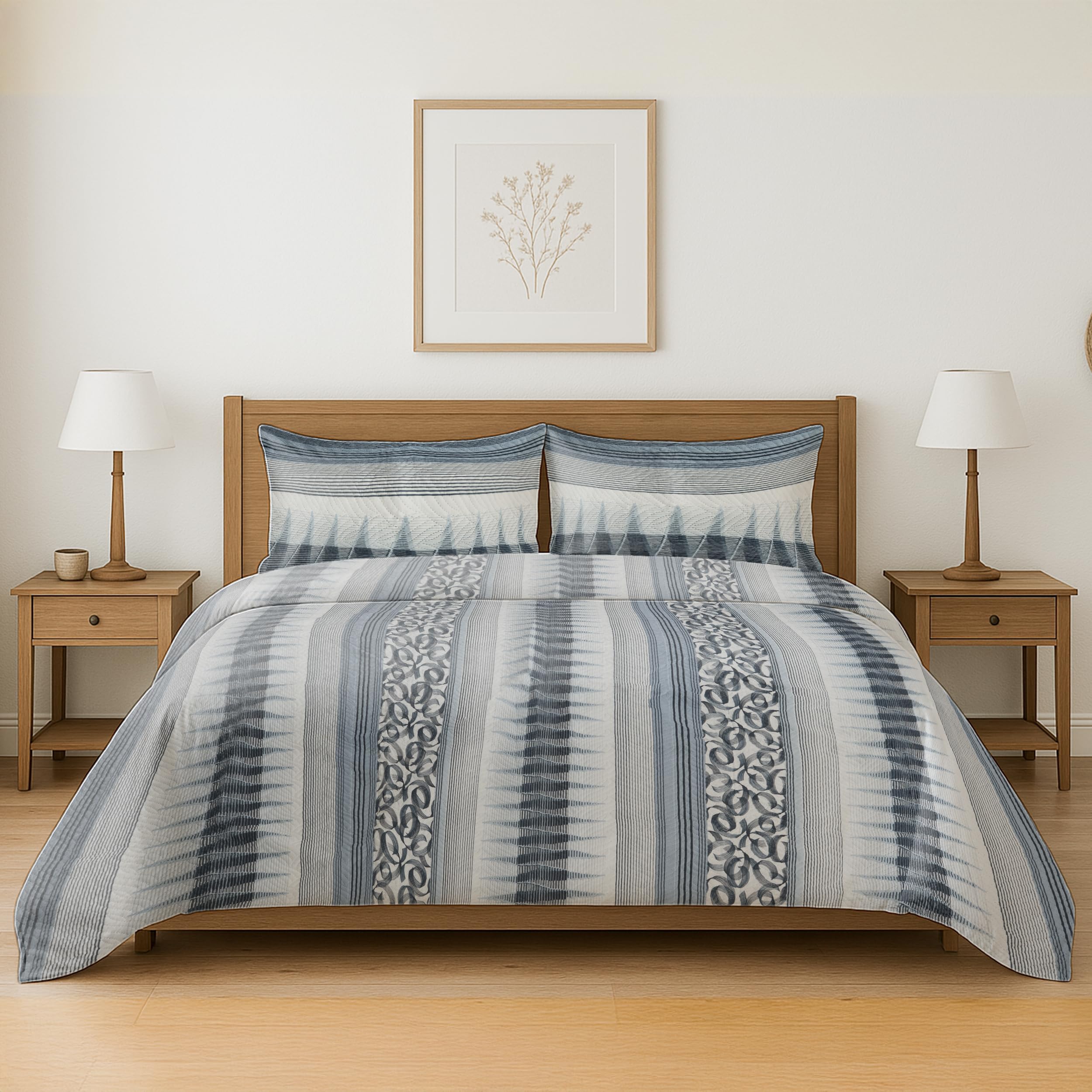 Colcha Boutis para Primavera y Verano Bicolor Reversible Liso de Color Beig + 2 Funda Cojin 50x70 cm - Colcha Ligera Fina Entretiempo (Cama 135, 220x260cm) — view 14