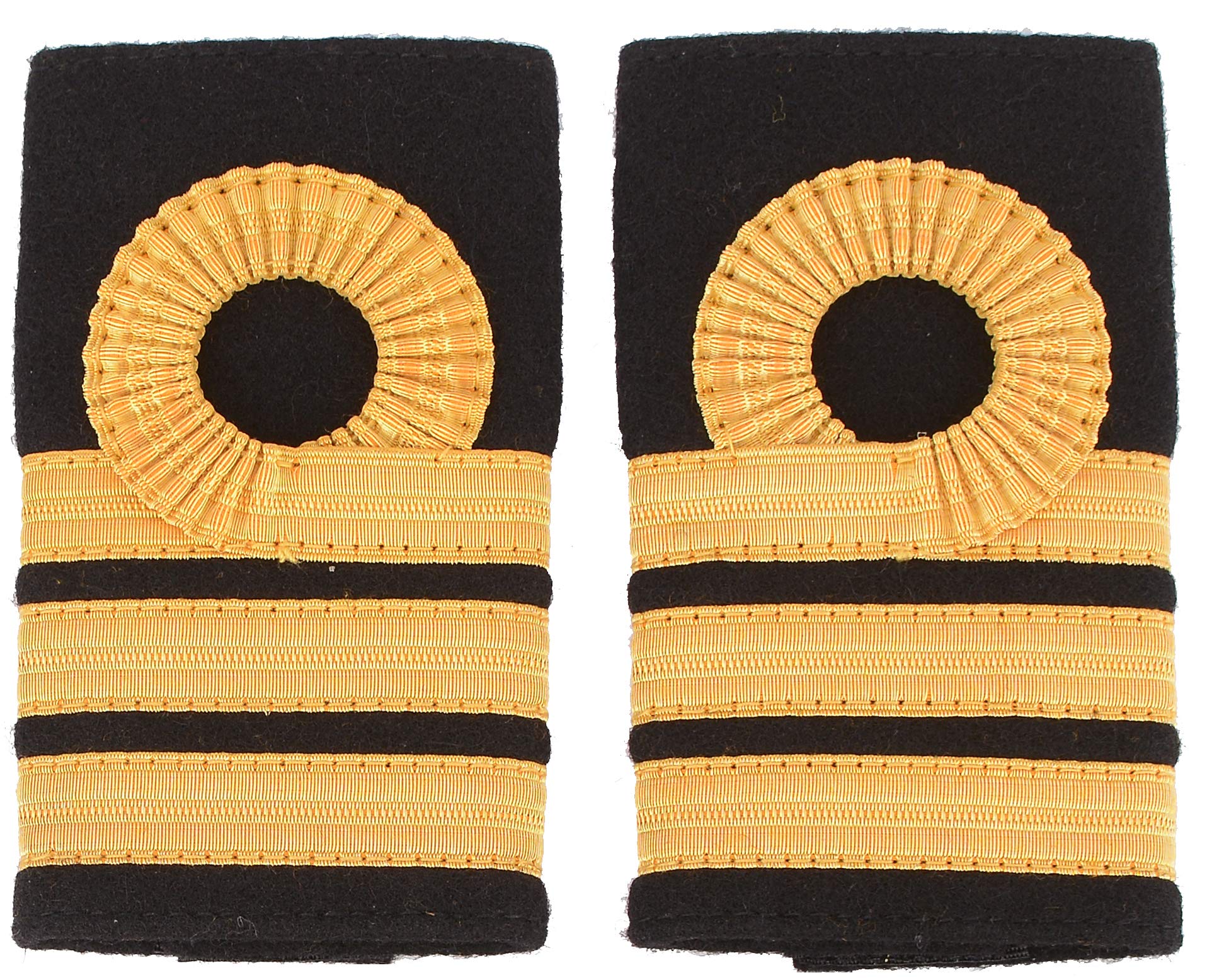 handembroideryuk Commander Three Bar Gold Stripes Epaulettes | Navy Officer | Uniform Badge | Gold Bullion Rank Slide for Military Uniforms