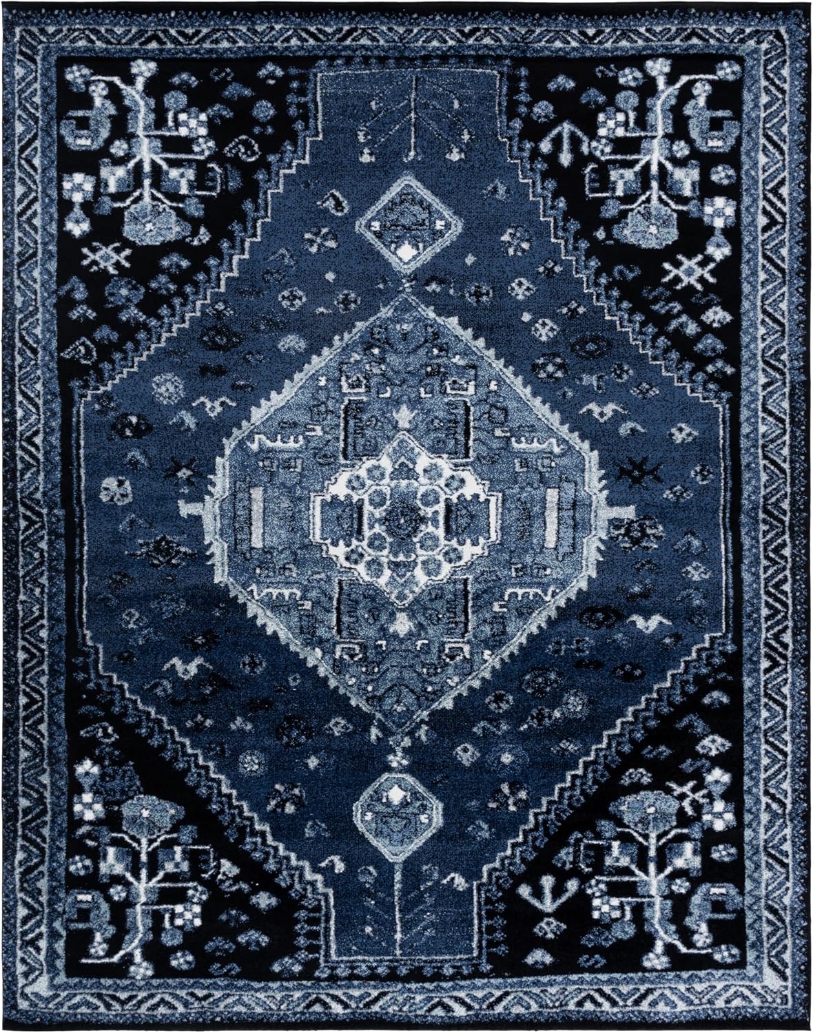 SAFAVIEH Area Rug 8x10 - Vintage Hamadan Collection - Large - Blue & Black, Traditional Oriental Design, Non-Shedding & Easy Cleaning, Ideal for Living Room, Bedroom, Office, Dining Space (VTH201M)