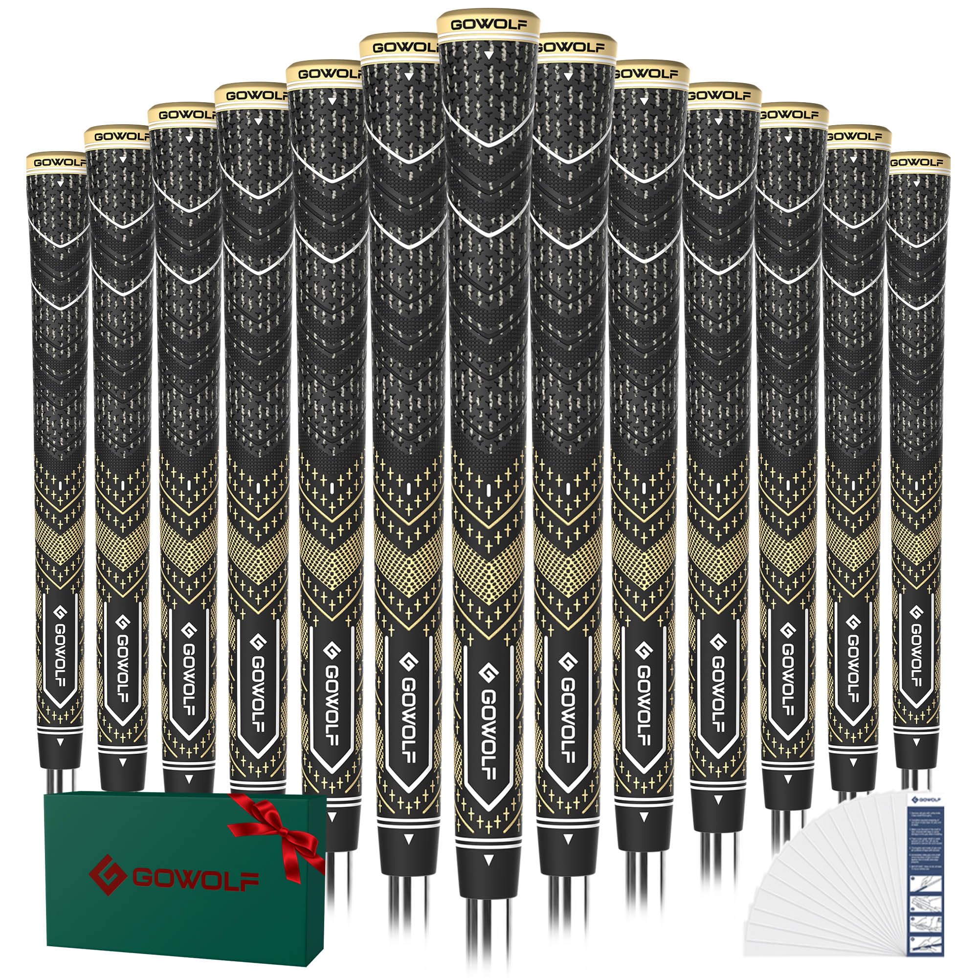 Gowolf Golfgriffe, Gummi, Multi-Compound-Golfschlägereisen, 13 Stück, farbige Oberabdeckung, SL02 Pro mit gratis 15 Bändern