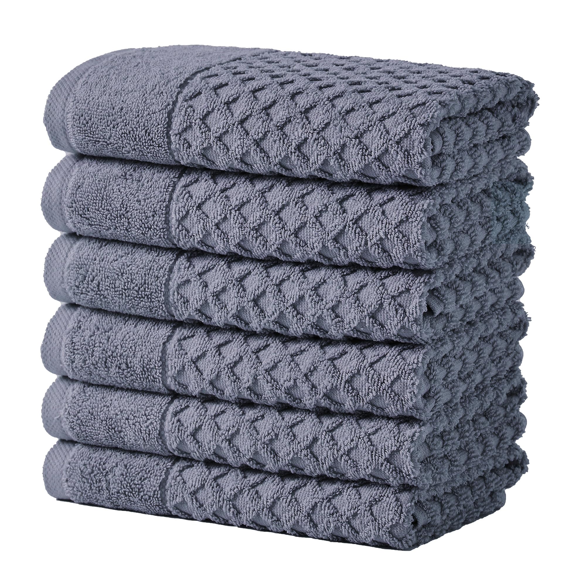 Great Bay Home Hand Towels - 100% Cotton 6 Pack 26x16 Hand Towel Set - Absorbent, Durable, Quick-Dry Towels for Bathroom (Chambray Blue)