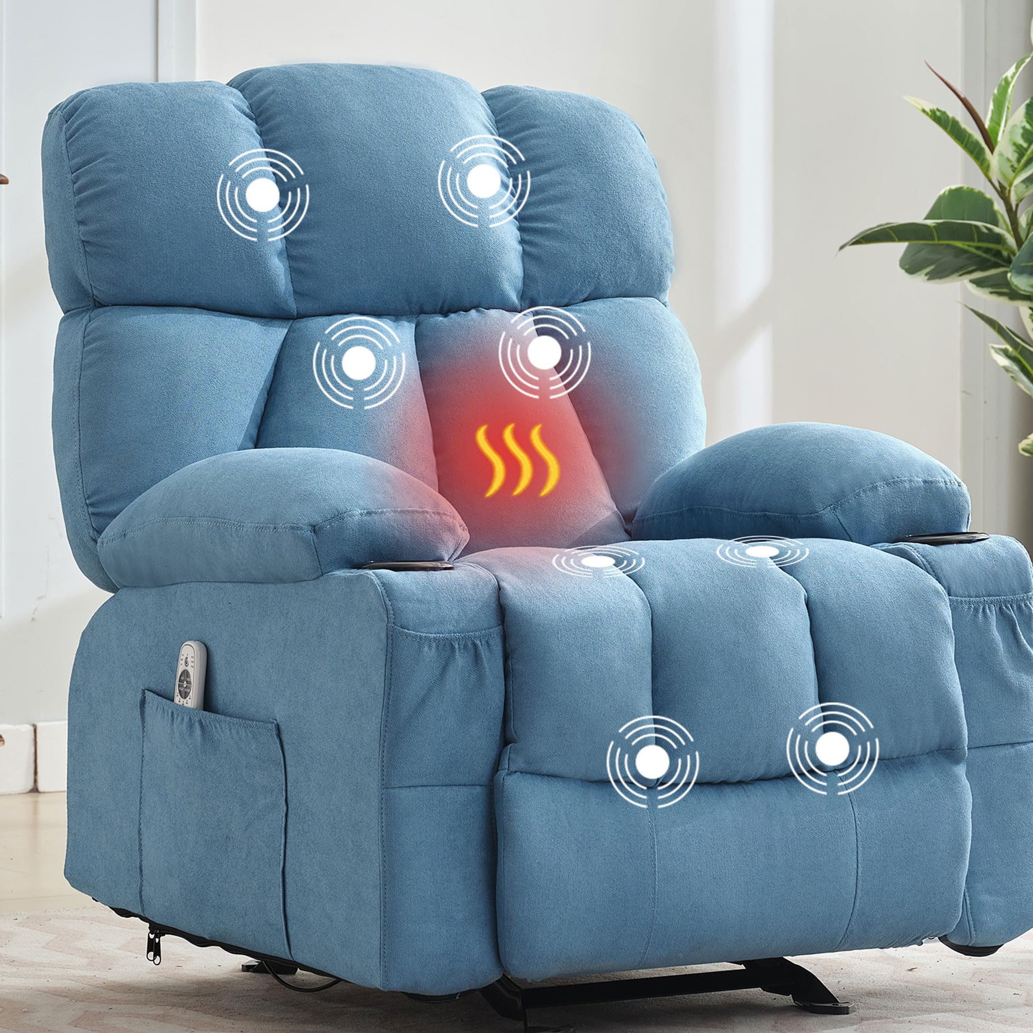 massage rocker recliner chair with heat, ergonomic oversized reclining lounge chair with side pockets, usb charging port, sturdy metal frame, comfortable modern design for living room