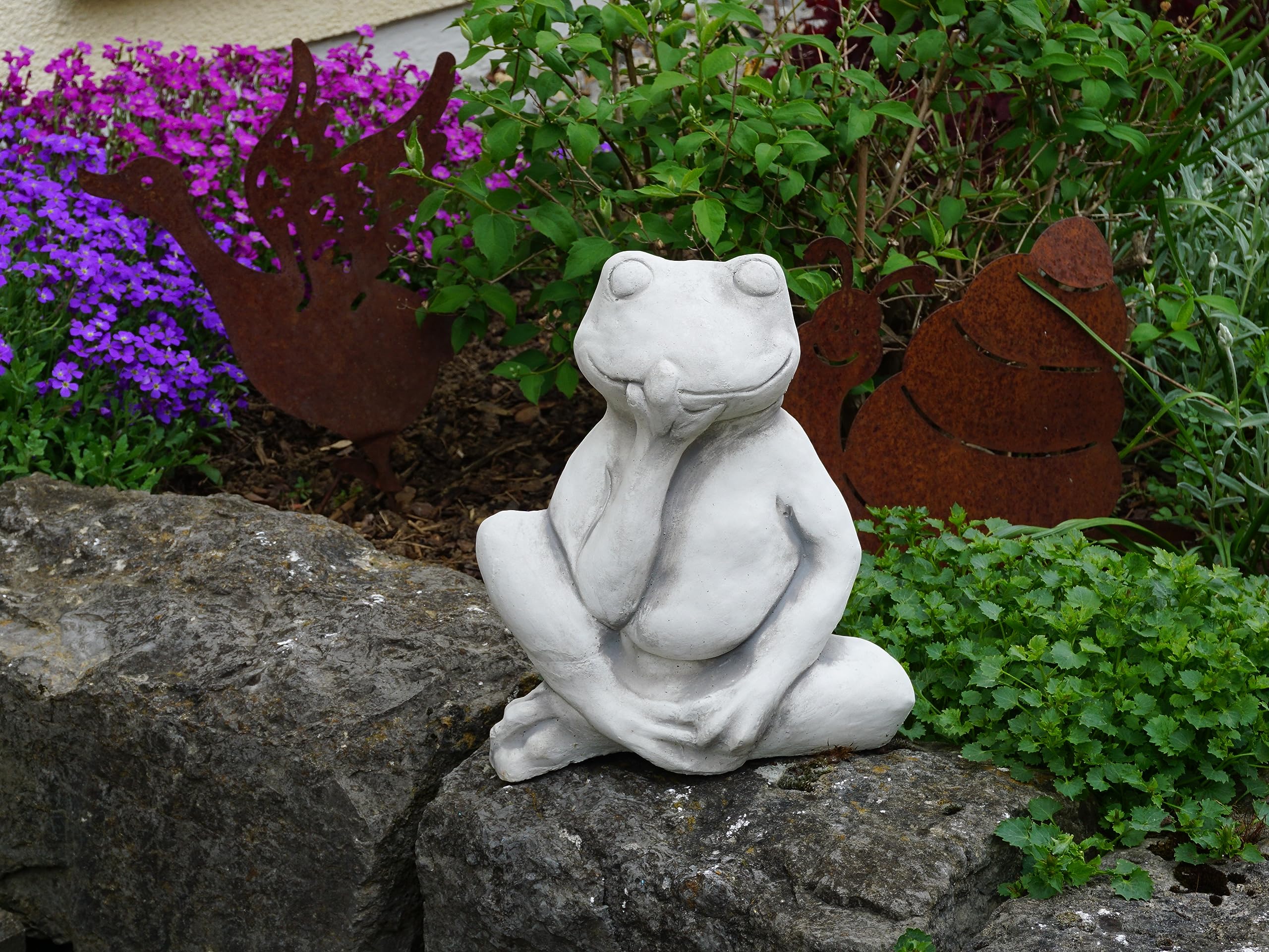 gartendekoparadies.de Masywna figurka kamienna, zabawna żaba, ropucha, wysokość 28 cm, 13 x 23 cm, szara, 8 kg, z odlewu kamiennego, odporna na mróz