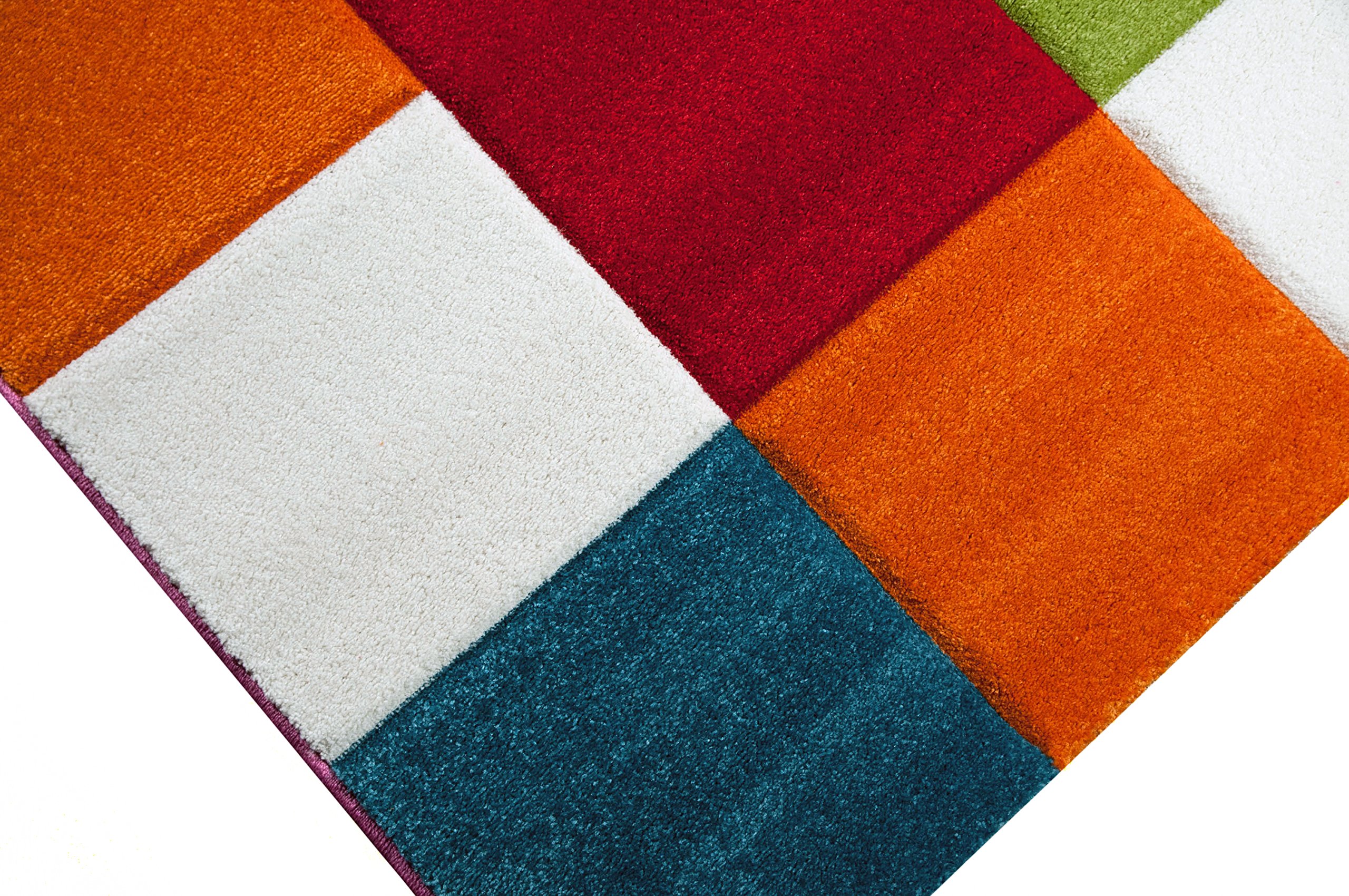 Kinderteppich Spielteppich Kinderzimmerteppich Karomuster Teppich Multicolour in Rot Türkis Orange Creme Grün Pink, Größe 120x170 cm