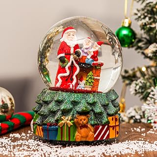 Christmas Glass Snow Globe Polystone Musical Water Globe with Music for Holiday Decoration, Santa Claus and Snowman
