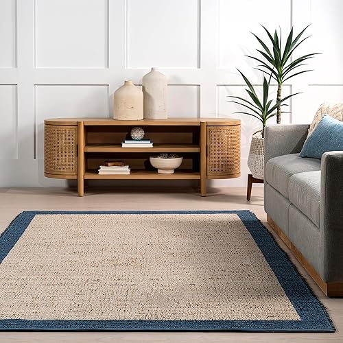 Miniatura 9 de nuLOOM Bronwyn Bordered - Alfombra de yute de 4 x 6 pies para comedor, alfombra neutra, alfombra para sala de estar, cocina, color azul