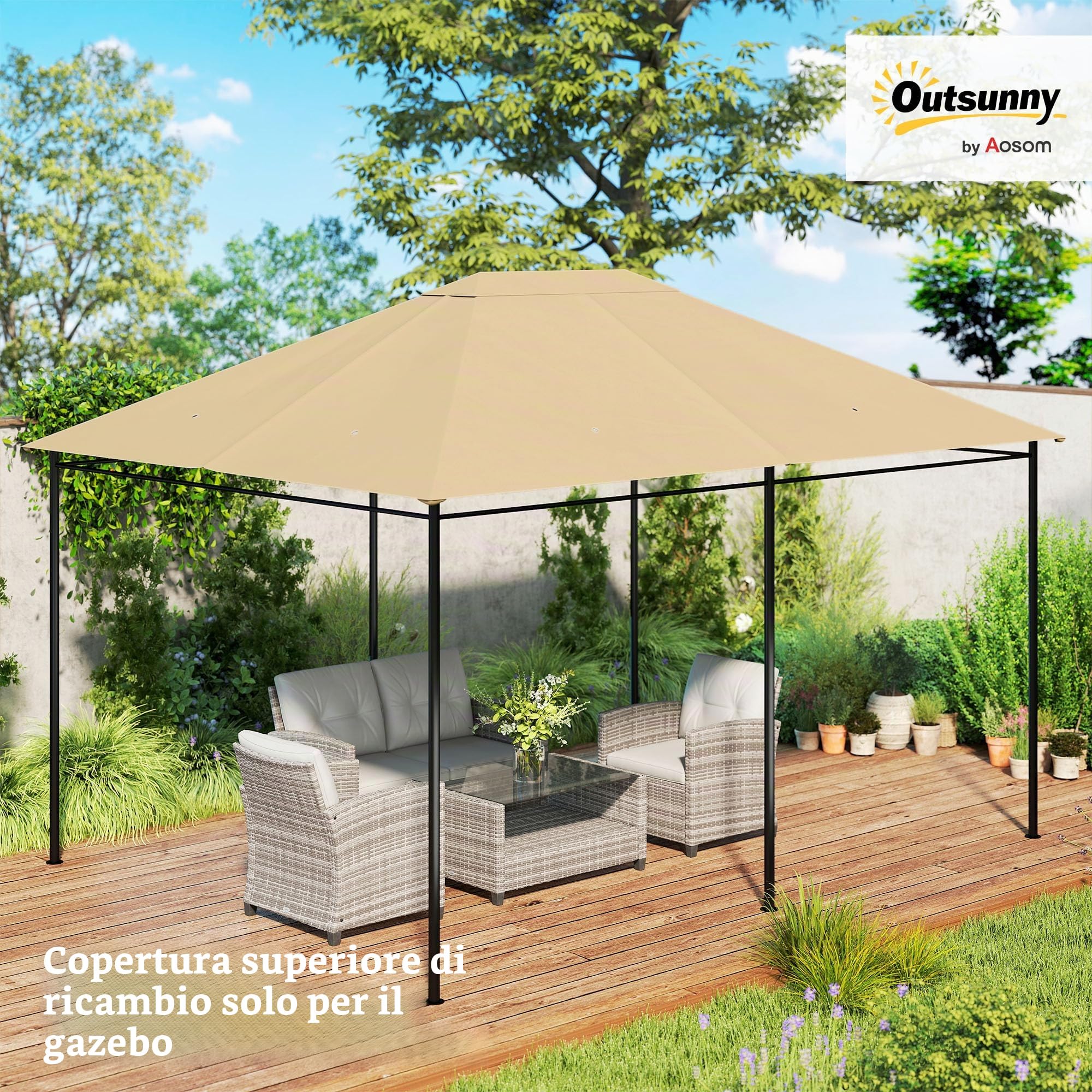 Outsunny Tessuto di ricambio per gazebo da giardino tenda di ricambio in poliestere ad alta densità 180 g/m² anti-UV 3 x 4 m