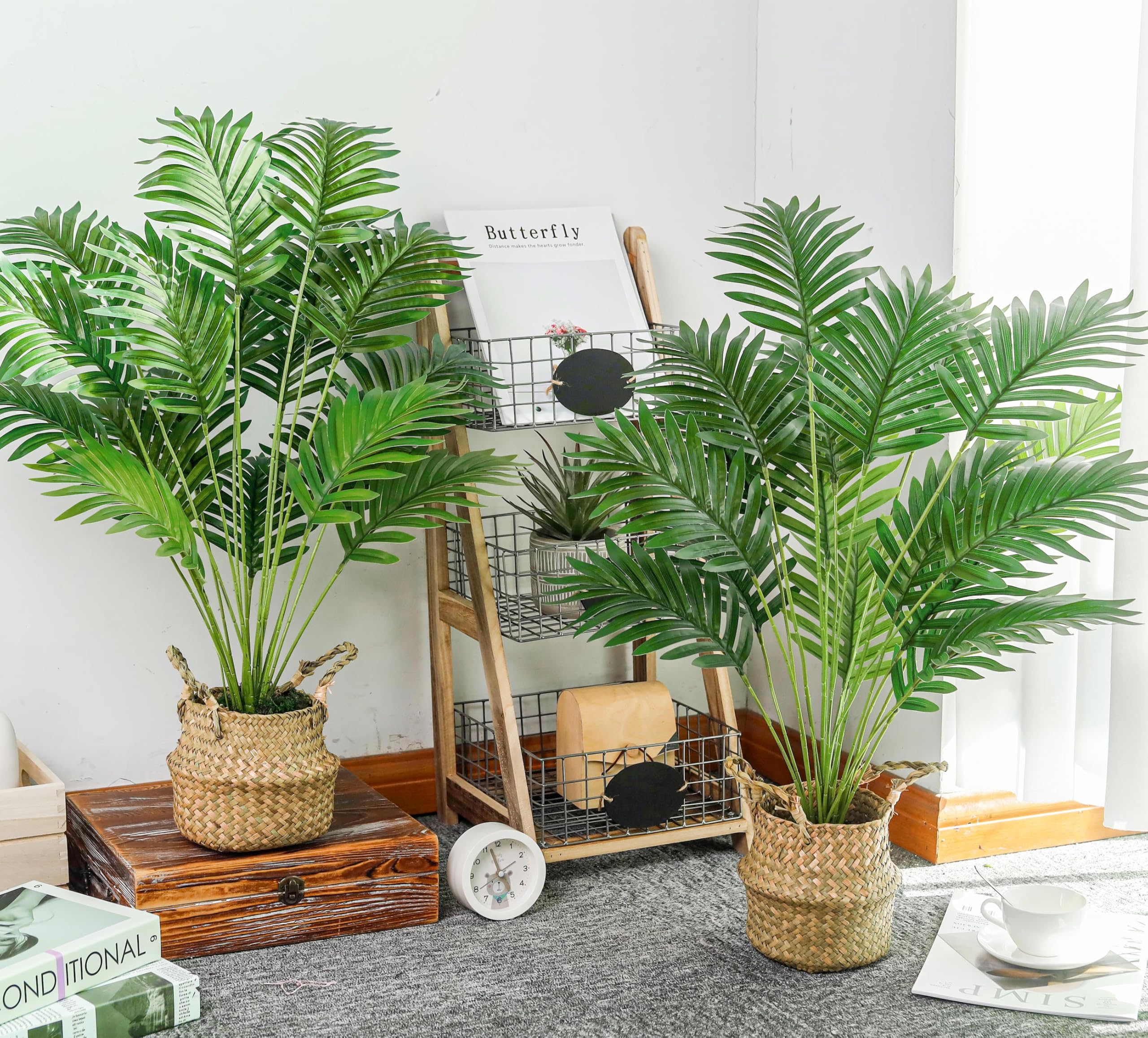 Der Rose 2 Pièces 71 cm Palmier Artificiel Grande Plante Fausse Areca en Pot avec Paniers Tressés