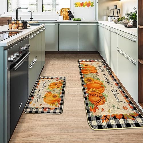 Miniatura 6 de 2 tapetes de cocina con diseño de calabaza con texto en inglés "Hello Pumpkin", tapetes decorativos para puerta de Acción de Gracias, para el hogar
