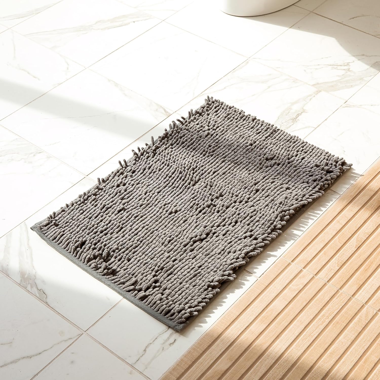 Luxury Chenille Bath Mat, Deep Gray, 23x15 inches, Non Slip