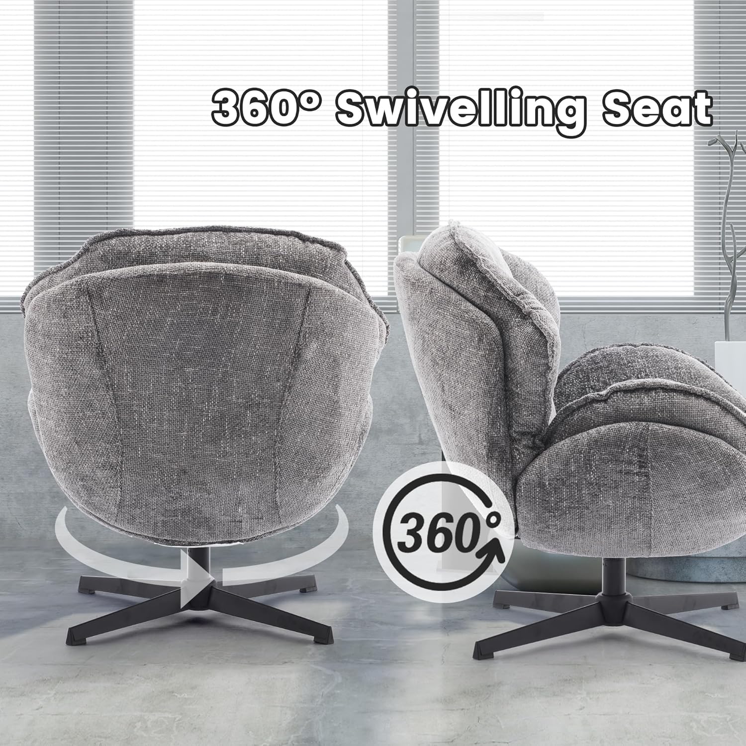 IWMH Swivel Accent Chair for Living Room, Upholstered Armchair with Metal Legs, Lounge Sofa Chair, Comfy Leisure Chairs for Bedroom Reading (Gray)