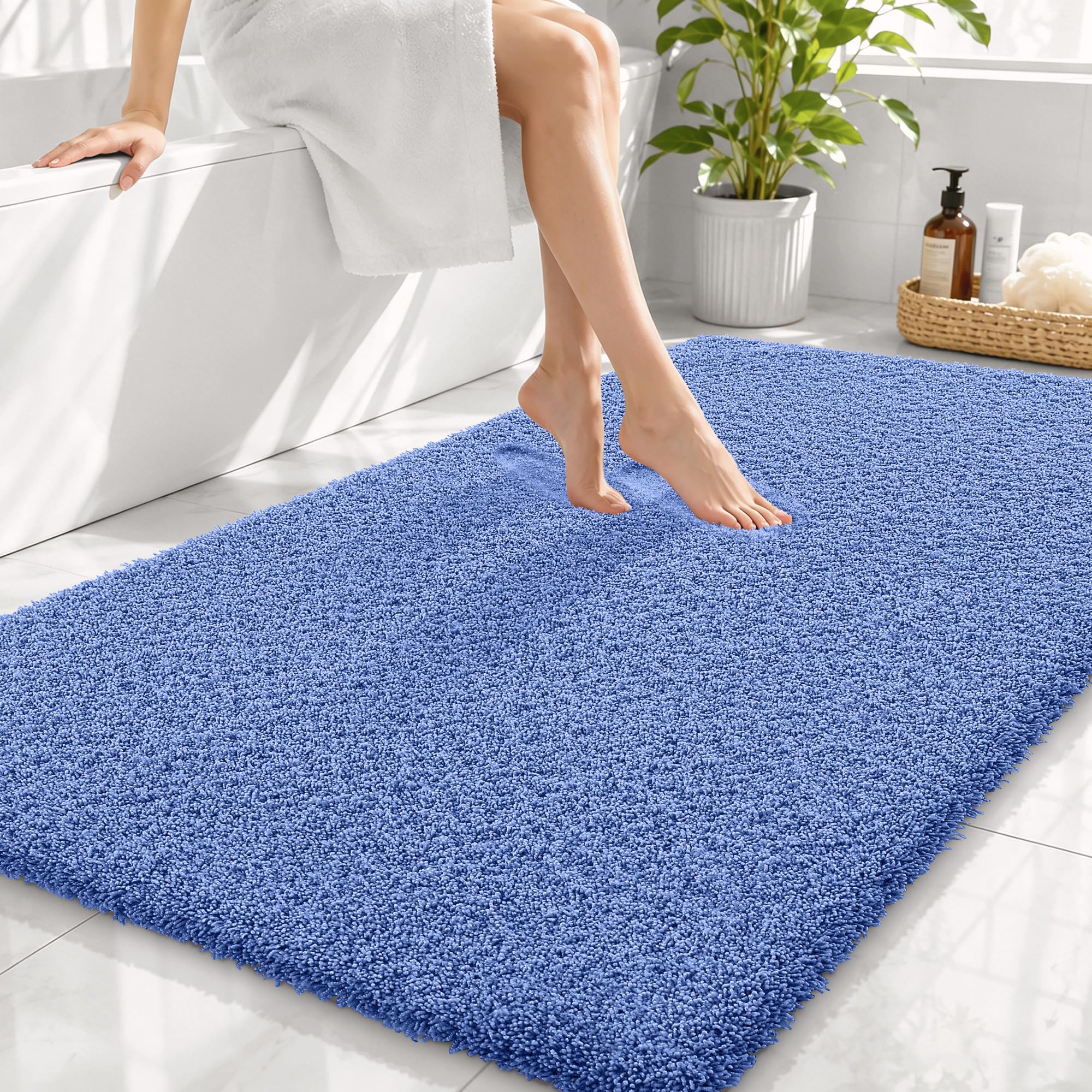 OLANLY Microfiber Large Bathroom Rugs 44x32, Soft Bath Mat, Cornflower Blue