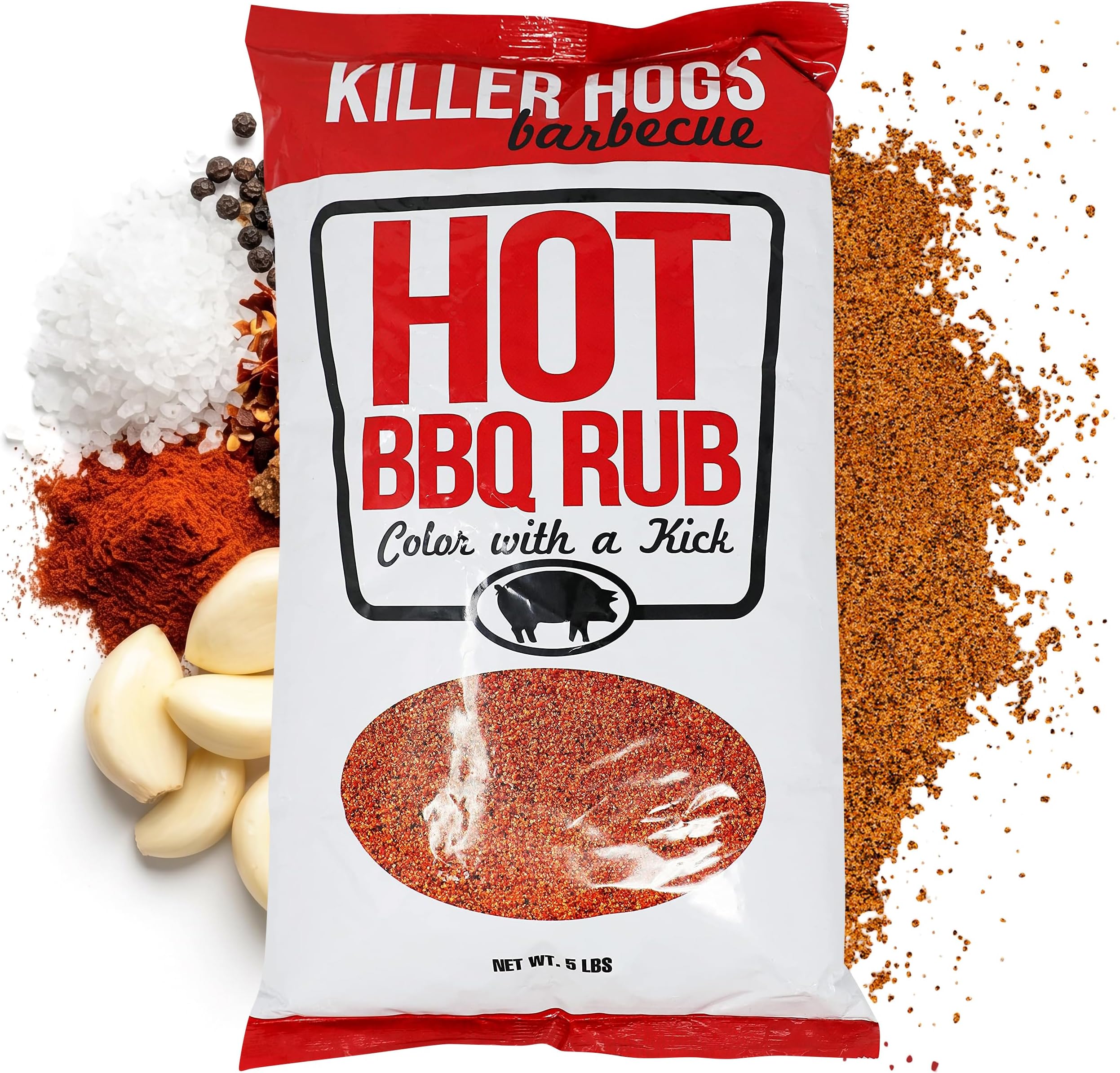 Killer Hogs HOT BBQ Rub Championship Grill Seasoning for Beef, Steak, Burgers, Pork, and Chicken, 5 lb Bag