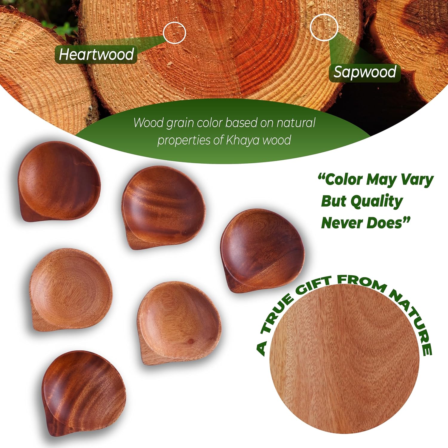VieWood Mini Wooden Bowl Set of 4 (3.5 x 3.1 x 0.78 inch) for Condiments, Dip Sauce, Ketchup, Small Wood Bowl for Jam, little Prep, Olive (Scallop)