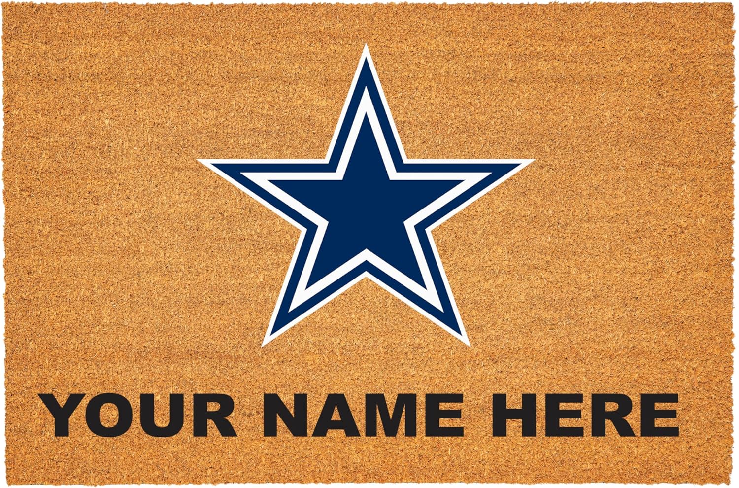 Team Sports America NFL Dallas Cowboys Personalized Coir Door Mat, 18 x 30 Inches Custom Name Doormat with Non Slip Back, Front Door Welcome Mats