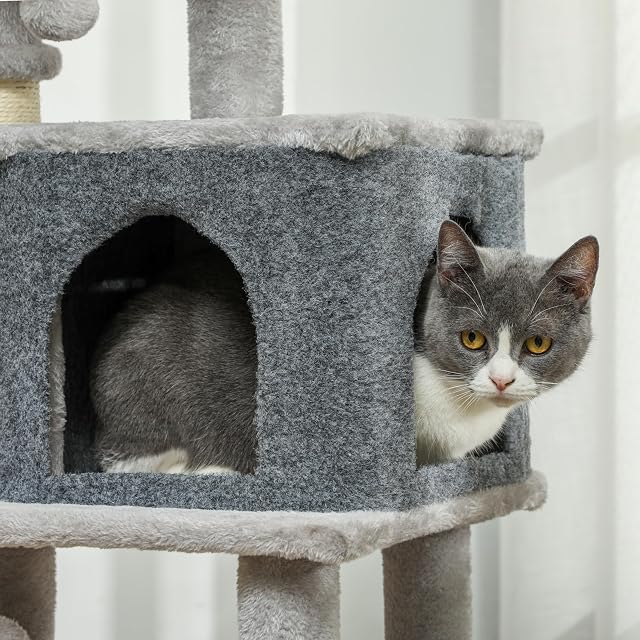 Foto 8 de 8 de PawHut Árbol Rascador para Gatos Altura 104 cm con Plataformas Gris Claro