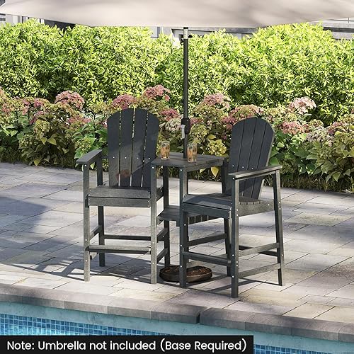 Miniatura 9 de Giantex Juego de 2 sillas Adirondack altas para exteriores, taburetes de bar Adirondack de HDPE con doble bandeja de conexión, agujero para