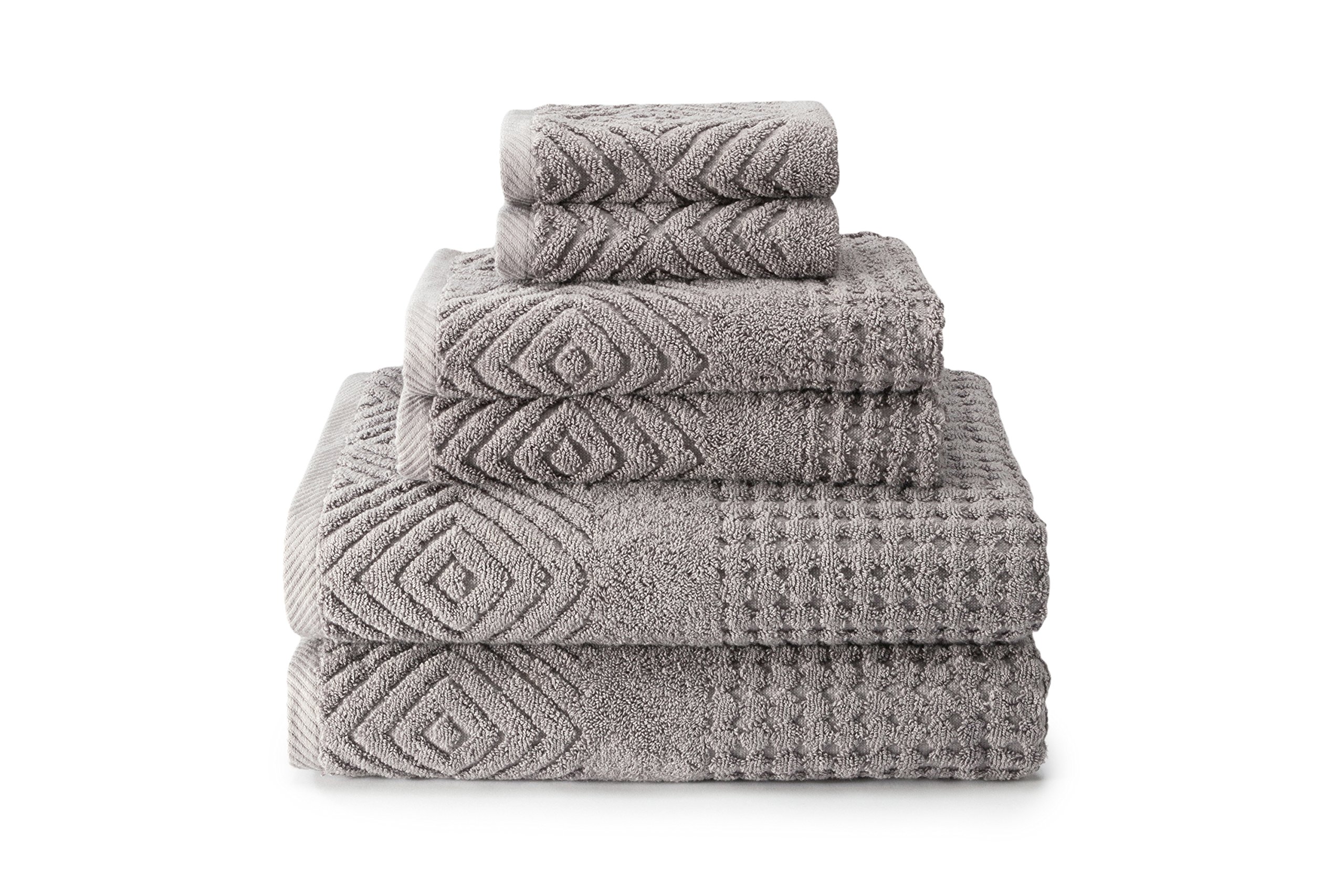 Texere 100% Organic Cotton Diamond Jacquard 700 GSM Luxury Bath Towel Sets - 2 Ultra Soft, Large Bath Towels, 2 Hand Towels, 2 Washcloths (Diamond,
