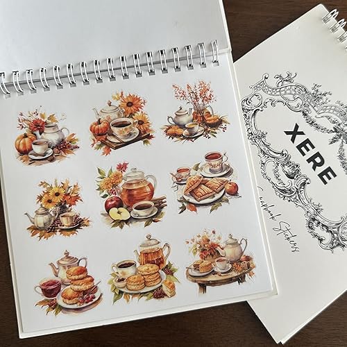 Miniatura 4 de XERE Juego de té de 90 piezas de calcomanías para cuadernos de cuatro estaciones, cuaderno de bocetos, marcadores, diario basura, planificador de