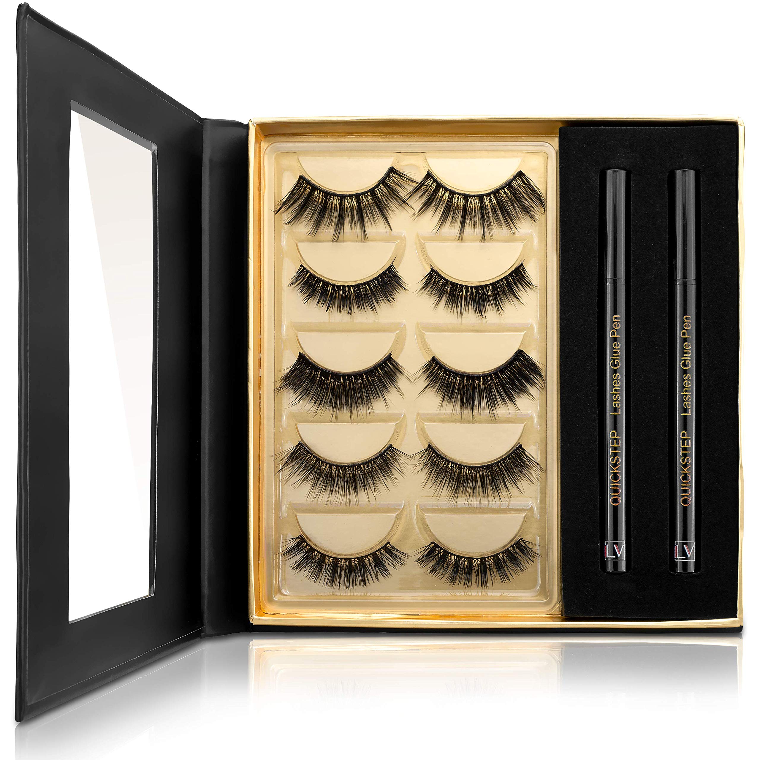 Quickstep Wimpern, Glamour-MIX-Set, Keine Magnete! Revolution im Lasheszeitalter. Bestsellerbox - SET MIT 5 PAAR LASHES INKL. 2X PEN-EYELINER.