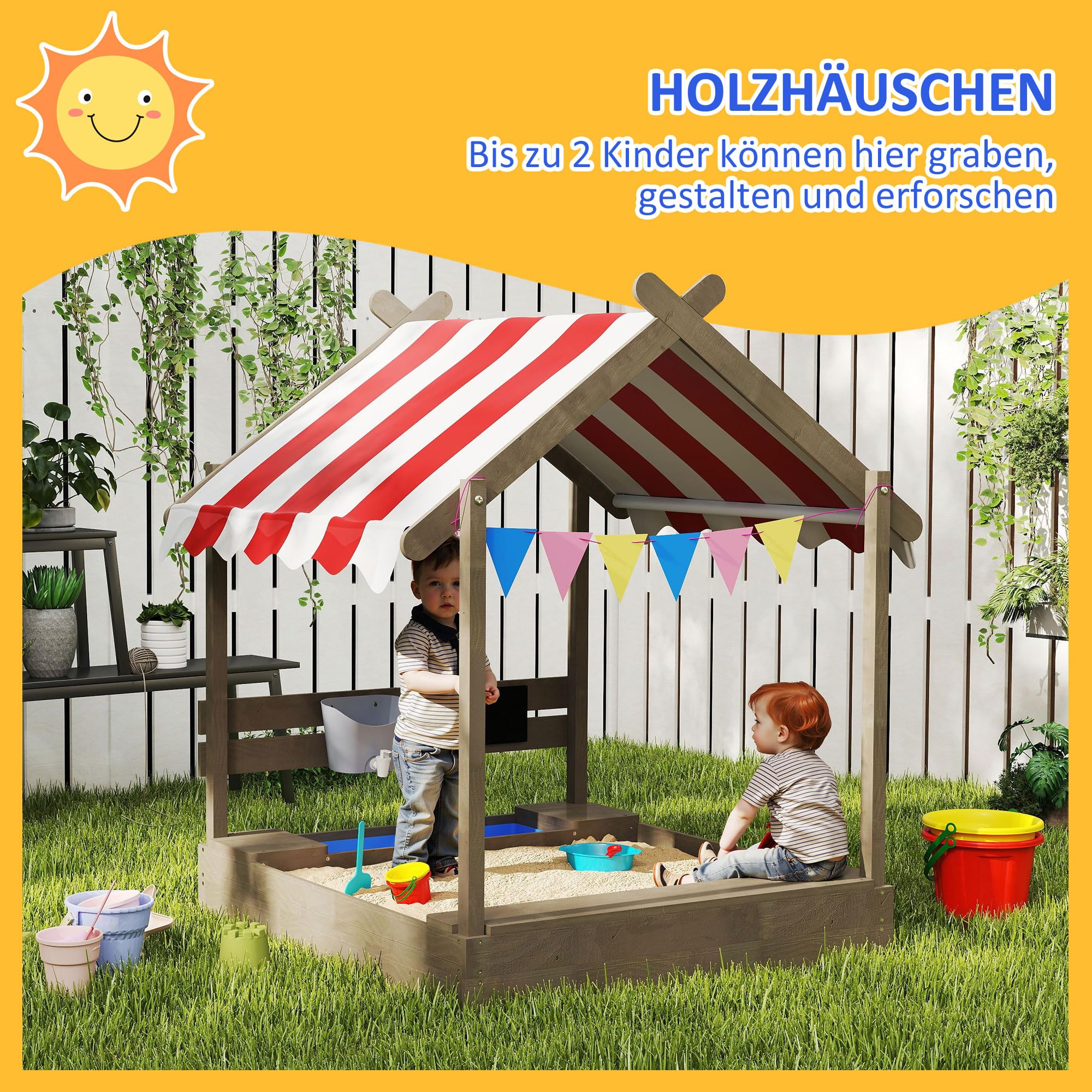 Outsunny Bac à Sable en Bois maisonnette pour Enfants 3-7 Ans Gris