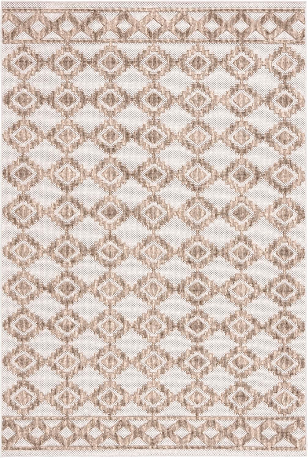 SAFAVIEH Washable Rug Outdoor Global Collection - 5'3" x 7'6", Beige & Brown, Non-Shedding & Easy to Clean, Ideal for Patio, Backyard, Mudroom (GLB208C)