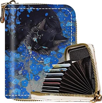 METALPHA Credit Card Holder for Women, Aesthetic Cat RFID Credit Card Wallet with Zipper, Cute Mini Leather ID Card Holders Small Wallets